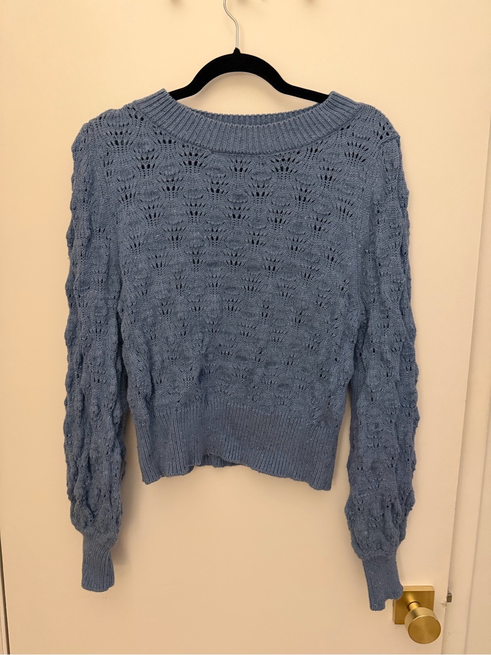 Spell Open-Knit Crewneck Sweater in Light Blue